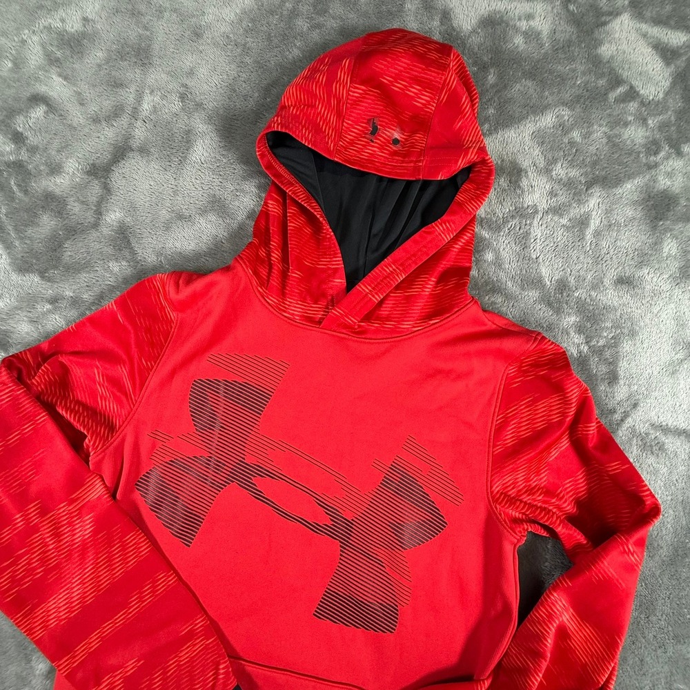 Under Armour Red ColdGear Hoodie Boys Large Loose Fit Athletic Hoodie - Picture 2 of 6
